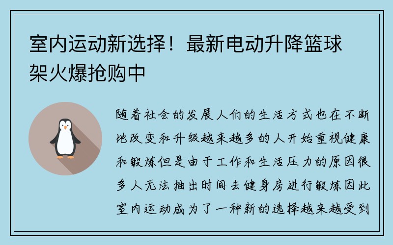 室内运动新选择！最新电动升降篮球架火爆抢购中